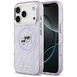 Custodia MagSafe per Apple iPhone 17 Pro, Karl Lagerfeld, IML Glitter Karl & Choupette's Heads, Viola
