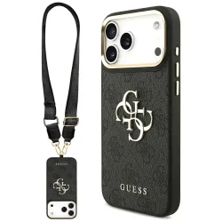 Custodia per Apple iPhone 17 Pro Max, Guess, Big 4G Classic Logo with Big Strap, Nera