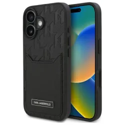 Custodia per Apple iPhone 16, Karl Lagerfeld, Cardslots Monogram, Nera