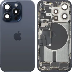 Cover Batteria Apple iPhone 15 Pro, Con Scocca Centrale, Parti Complete, Blu (Blue Titanium), Swap Premium