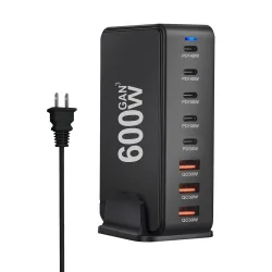Caricatore Stazione OEM, 600W, 4 x USB-A - 4 x USB-C, Nero