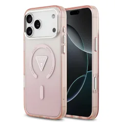 Custodia MagSafe per Apple iPhone 17 Pro Max, Guess, Logo Triangolo Gradiente IML, Rosa