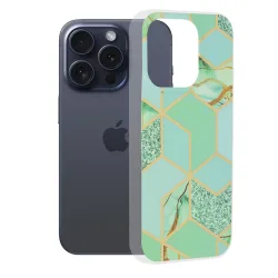 Custodia per Apple iPhone 15 Pro, Techsuit, Marble, Verde
