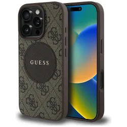 Custodia MagSafe per Apple iPhone 16 Pro, Guess, 4G Circle Classic Logo, Marrone