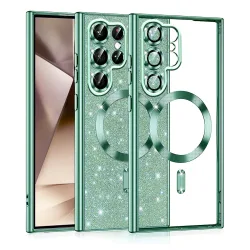 Custodia MagSafe per Samsung Galaxy S22 Ultra 5G S908, Techsuit, Luxury Glitter, Verde Chiaro