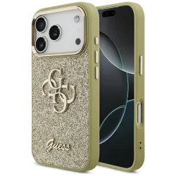 Custodia per Apple iPhone 17 Pro, Guess, Fixed Glitter Big 4G Metal Frame, Dorata