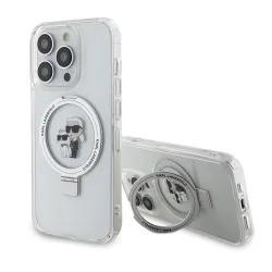 Custodia MagSafe per Apple iPhone 15 Pro, Karl Lagerfeld, Ring Stand Karl & Choupette, Bianca