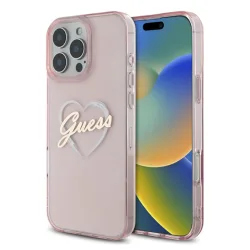 Custodia per Apple iPhone 16 Pro Max, Guess, IML Heart, Rosa