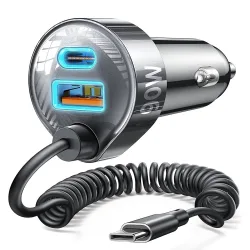 Caricabatterie Auto con Cavo USB-C Lisen, 90W, 3A, 1 x USB-A - 1 x USB-C, Nero YL0223120020