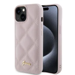 Custodia per Apple iPhone 15, Guess, Quilted Metal Logo, Rosa