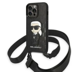 Custodia per Apple iPhone 14 Pro, Karl Lagerfeld, Monogram Ikonik Karl, Nera