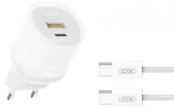 Caricabatterie da Rete con Cavo USB-C XO Design L151, 30W, 3A, 1 x USB-A - 1 x USB-C, Bianco
