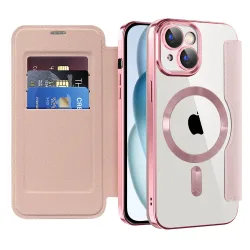 Custodia MagSafe per Apple iPhone 15 Plus, Techsuit, SmartMag Book, Rosa