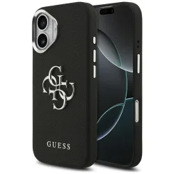 Custodia per Apple iPhone 17, Guess, 4G Grained Big and Classic Logo, Nera Argentata