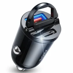 Caricabatterie Auto Ainope, 30W, 5A, 1 x USB-A - 1 x USB-C, Nero