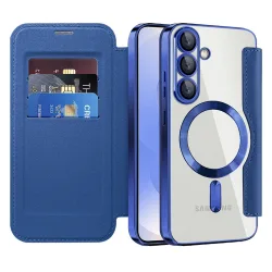 Custodia MagSafe per Samsung Galaxy S25+ S936, Techsuit, SmartMag Book, Blu
