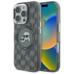 Custodia MagSafe per Apple iPhone 16 Pro, Karl Lagerfeld, IML Monogramma Karl & Choupette's Heads, Nera