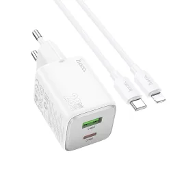 Caricabatterie da rete con cavo Lightning HOCO N41, 20W, 3A, 1 x USB-A - 1 x USB-C, Bianco