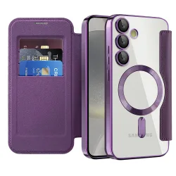 Custodia MagSafe per Samsung Galaxy S24 S921, Techsuit, SmartMag Book, Viola