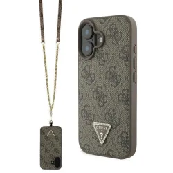Custodia per Apple iPhone 16, Guess, Crossbody 4G Triangle Strass, Marrone