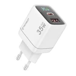 Caricabatterie Rete Techsuit CH3 LEDChargX Display, 35W, 3A, 1 x USB-A - 1 x USB-C, Bianco
