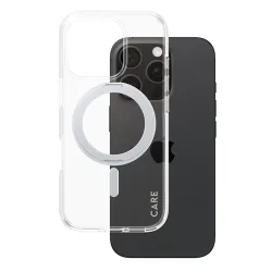 Custodia MagSafe per Apple iPhone 16 Pro, PanzerGlass, con Supporto Kickstand, Trasparente Argentata