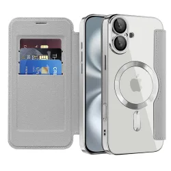 Custodia MagSafe per Apple iPhone 16, Techsuit, SmartMag Book, Grigio
