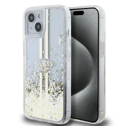 Custodia per Apple iPhone 15, Guess, Liquid Glitter Gold Stripes, Trasparente