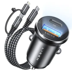 Caricabatterie Auto Con Cavo USB-C / Lightning Lisen, 48W, 3A, 1 x USB-A - 1 x USB-C, Nero YL0223080035