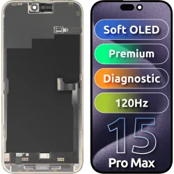 Display con Touchscreen MP compatibile con Apple iPhone 15 Pro Max, con Cornice, Versione Premium Soft OLED FHD 120Hz Diagnostico, Nero