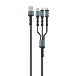 Cavo di ricarica USB-A - Lightning / microUSB / USB-C ColorWay CW-CBU3003, 20W, 1.2m, Grigio