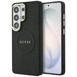 Custodia MagSafe per Samsung Galaxy S26 Ultra S948, GUESS, Saffiano Peony Embossed Ring, Nera