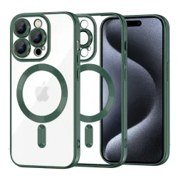 Custodia MagSafe per Apple iPhone 15 Pro, Techsuit, Luxury Crystal, Verde Scuro