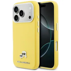 Custodia MagSafe per Apple iPhone 17 Pro, Karl Lagerfeld, Saffiano Karl & Choupette Pins, Gialla