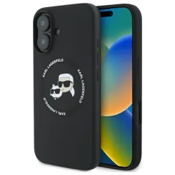 Custodia MagSafe per Apple iPhone 16, Karl Lagerfeld, Silicone Karl & Choupette's Heads, Nera