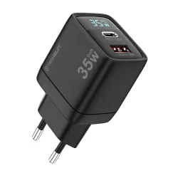 Caricabatterie Rete Techsuit CH3 LEDChargX Display, 35W, 3A, 1 x USB-A - 1 x USB-C, Nero