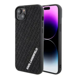 Custodia per Apple iPhone 15 Plus, Karl Lagerfeld, 3D Rubber Multi Logo, Nera