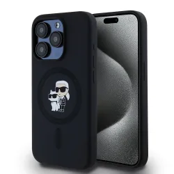 Custodia MagSafe per Apple iPhone 15 Pro, Karl Lagerfeld, Silicone Karl & Choupette, Nera