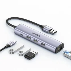 Hub USB UGREEN CM475, 3 x USB-A 3.0 - 1 x USB-C - 1 x RJ45, Grigio