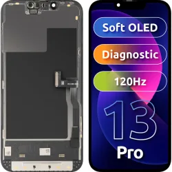 Display con Touchscreen MP compatibile con Apple iPhone 13 Pro, con Cornice, Versione Soft OLED FHD 120Hz Diagnostica, Nero
