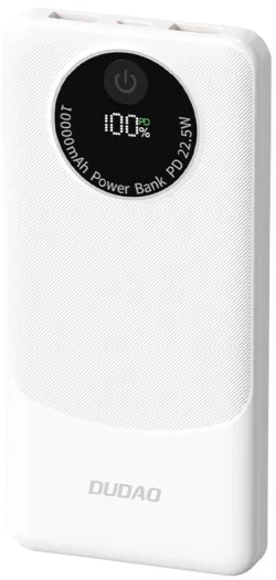 Batteria Esterna Dudao K12, 10000mAh, 22.5W, QC + PD, 1 x USB-C - 2 x USB-A, Bianca