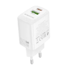 Caricabatterie Retea Borofone BN29 Fuente, 30W, 3A, 1 x USB-A - 1 x USB-C, Bianco