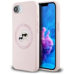 Custodia MagSafe per Apple iPhone 17e / 16e, Karl Lagerfeld, Silicone Karl & Choupette's Heads, Rosa