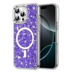 Custodia MagSafe per Apple iPhone 16 Pro Max, Techsuit, Sparkly Glitter, Viola