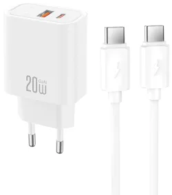 Caricatore da rete con cavo USB-C XO Design CE40, 20W, 3A, 1 x USB-A - 1 x USB-C, Bianco