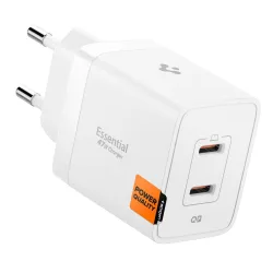 Caricabatterie Retea Spigen Essential, 47W, 3A, 2 x USB-C, Bianco ACH08707