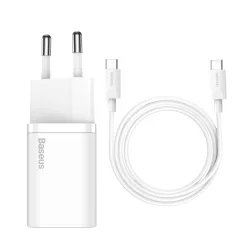 Caricatore di rete con cavo USB-C Baseus Super Si, 25W, 3A, 1 x USB-C, Bianco TZCCSUP-L02