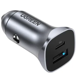 Caricabatterie da auto UGREEN CD130, 30W, 3A, 1 x USB-A - 1 x USB-C, Grigio
