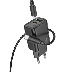 Caricabatterie da rete con cavo Lightning HOCO N61, 20W, 3A, 1 x USB-A - 1 x USB-C, Nero