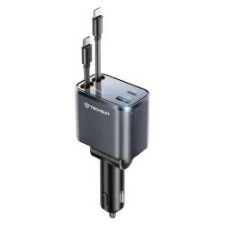 Caricabatterie Auto Con Cavo USB-C / Lightning Techsuit C1 NanoVoltX, 69W, 3A, 1 x USB-A - 1 x USB-C, Grigio